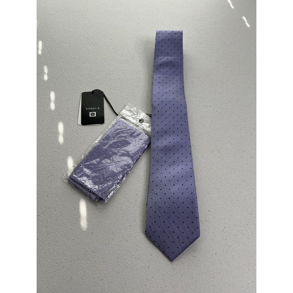 Vitali K Purple Polka Dot 100% Microfiber Handmade Slim Tie + Pocket Square NWT